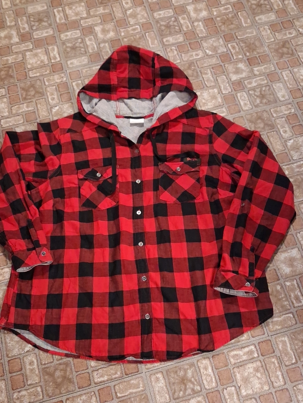 Columbia Red & Black Buffalo Plaid Hooded Shirt